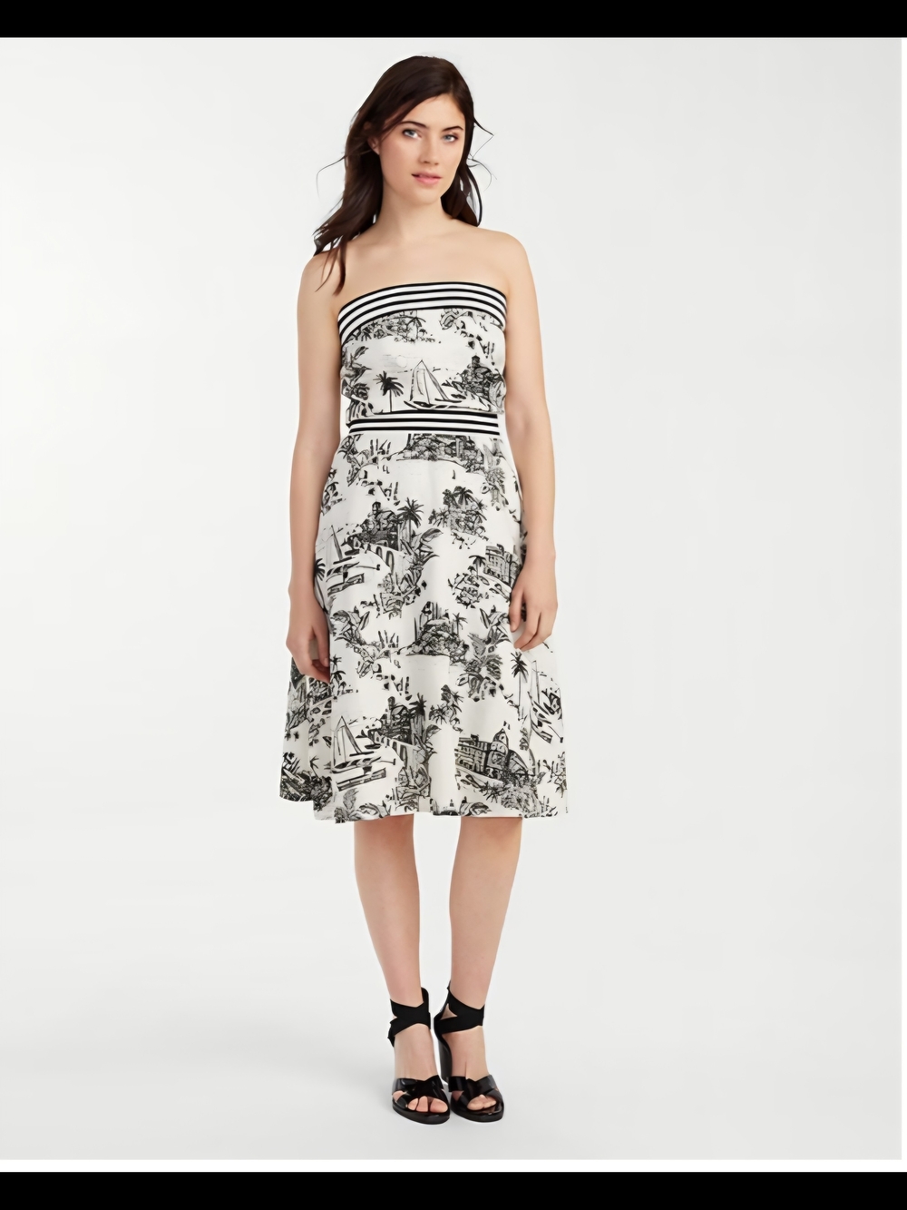 Tommy Bahama Strapless Black & White Scenic-Print Dress